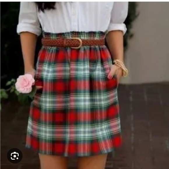 J. Crew Red & Green tartan Plaid Lined Wool holiday Christmas Pull On Skirt 00 - Picture 4 of 10